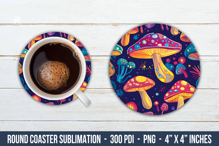 Whimsical Mushroom Round Coaster | Round Coaster Sublimation