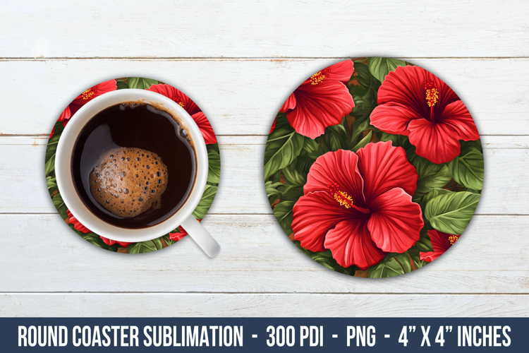 Hibiscus Flower Round Coaster | Round Coaster Sublimation