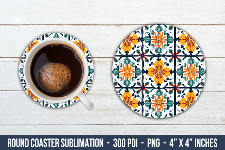 Portuguese Pattern Round Coaster | Round Coaster Sublimation