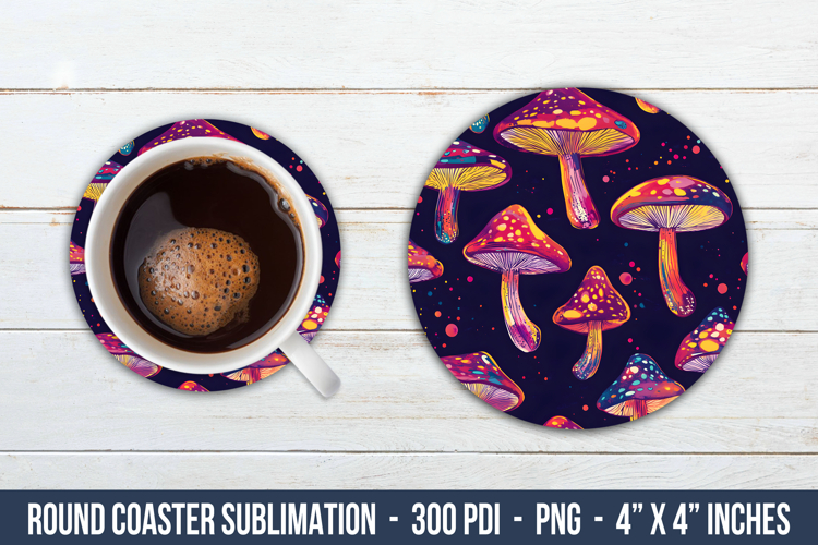 Whimsical Mushroom Round Coaster | Round Coaster Sublimation
