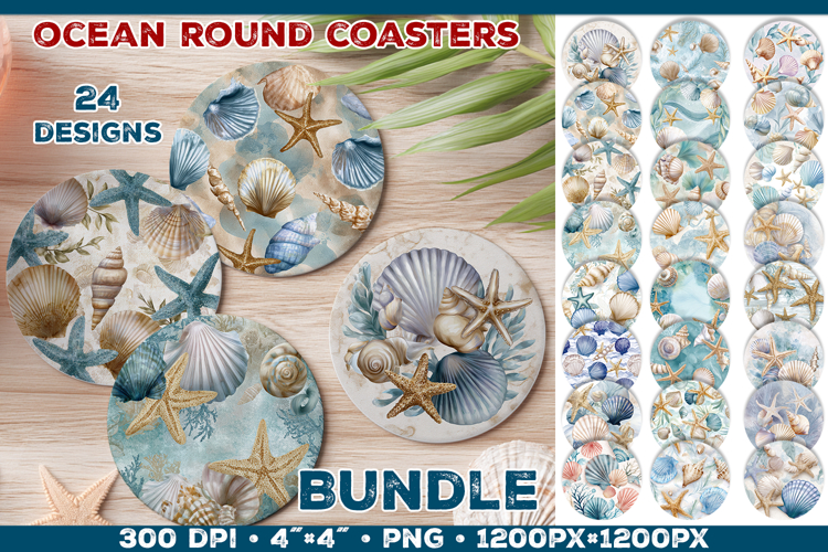 Ocean Round Coaster Sublimation in Nautical Style Bundle