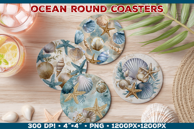 Ocean Round Coaster Sublimation in Vintage Nautical Style