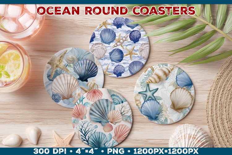 Ocean Round Coaster Sublimation in Vintage Nautical Style