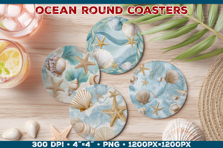 Ocean Round Coaster Sublimation in Vintage Nautical Style