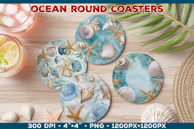 Ocean Round Coaster Sublimation in Vintage Nautical Style