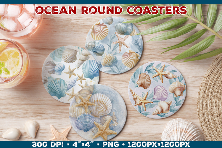 Ocean Round Coaster Sublimation in Vintage Nautical Style