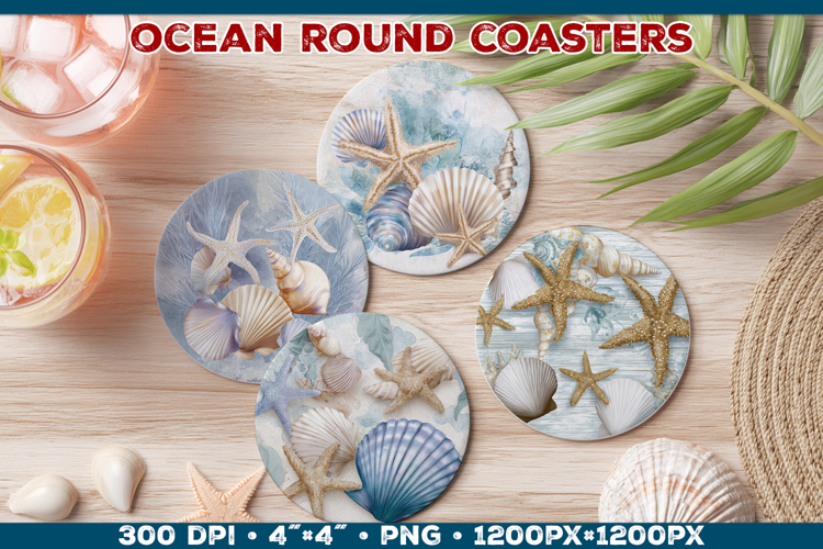 Ocean Round Coaster Sublimation in Vintage Nautical Style