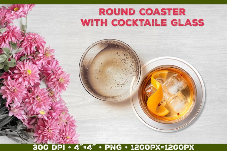 Coaster Sublimation design with Cocktail Glass