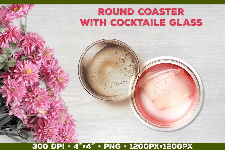 Coaster Sublimation design with Cocktail Glass