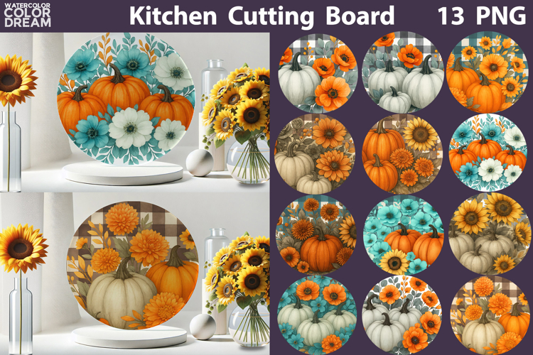 Fall Pumpkin Kitchen | Thanksgiving Round Cutting Board