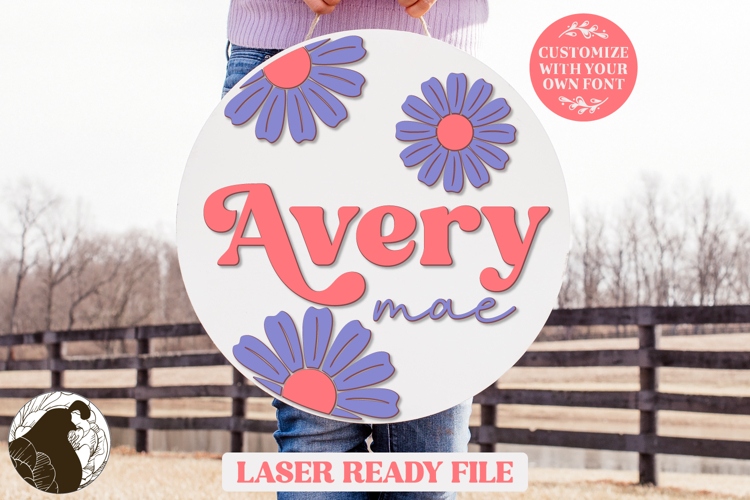 Baby Name Laser File, Round Nursery Sign SVG, Glowforge File