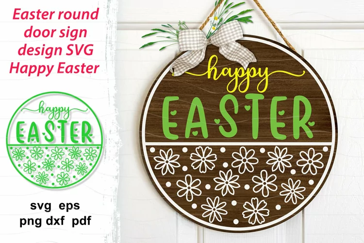 Happy Easter svg cut file, Easter round signs, daisy flowers