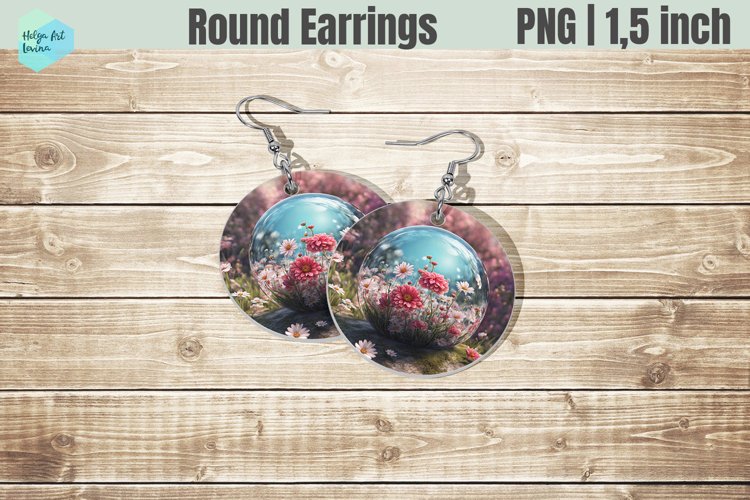 Round Earring | Flowers Sublimation example image 1