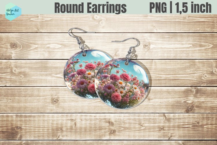 Round Earring | Flowers Sublimation example image 1