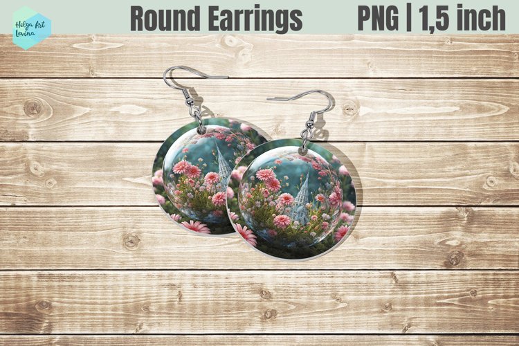 Round Earring | Flowers Sublimation example image 1