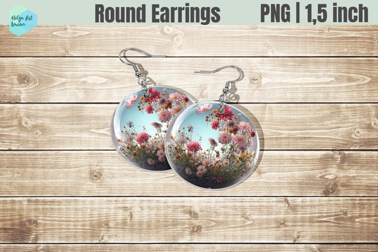 Round Earring | Flowers Sublimation example image 1