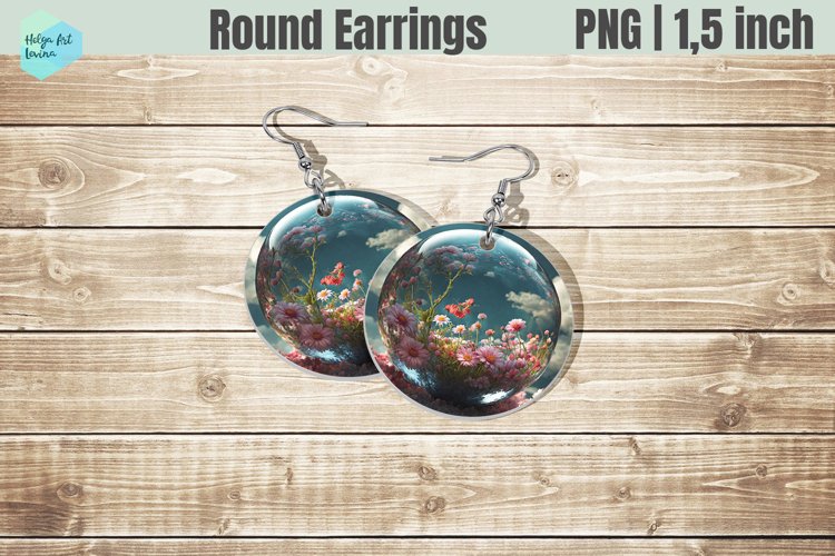 Round Earring | Flowers Sublimation example image 1