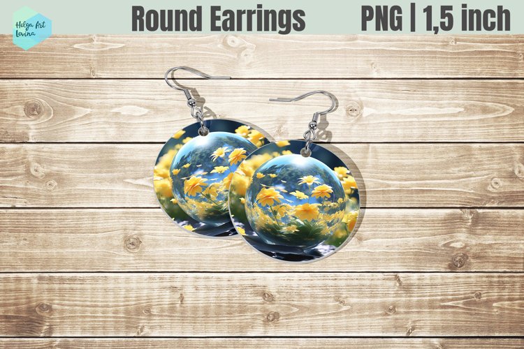 Round Earring | Flowers Sublimation example image 1