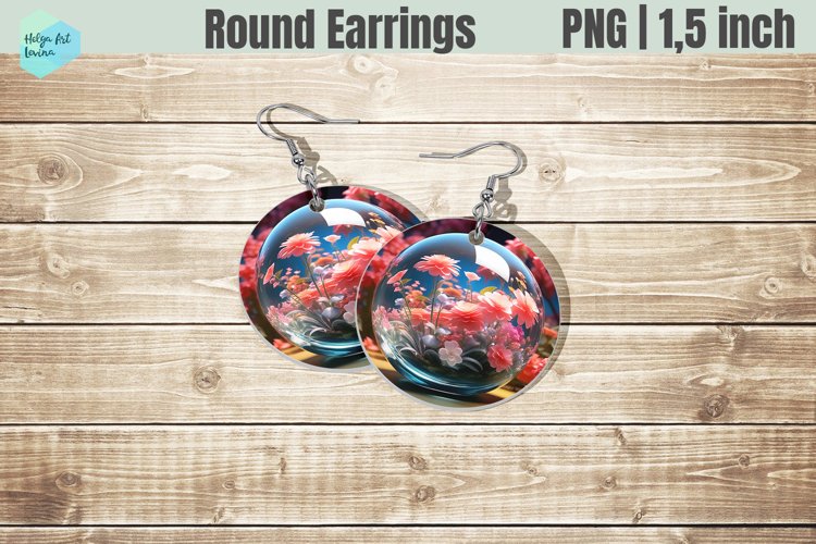 Round Earring | Flowers Sublimation example image 1