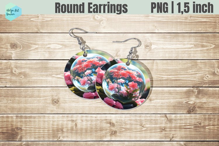 Round Earring | Flowers Sublimation example image 1