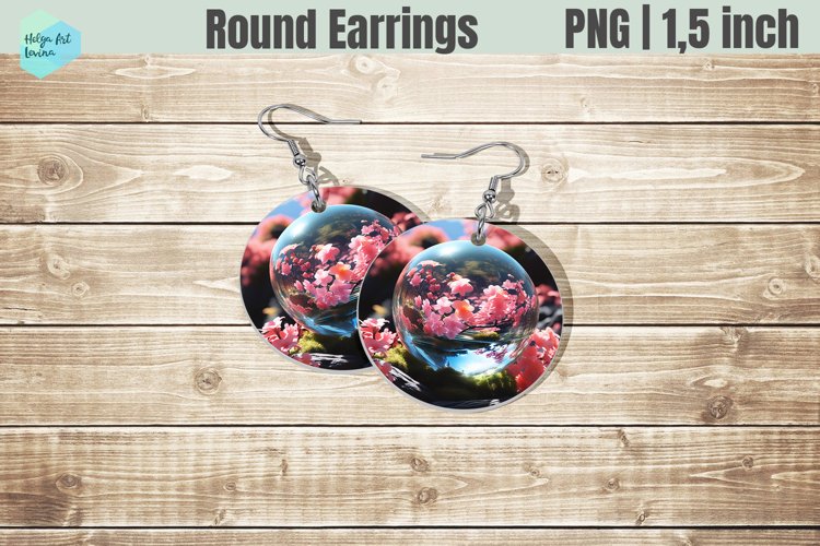 Round Earring | Flowers Sublimation example image 1