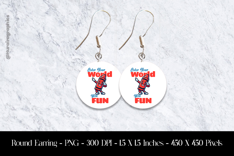 Colour Yiur World With Fun Round Earring Sublimation Design