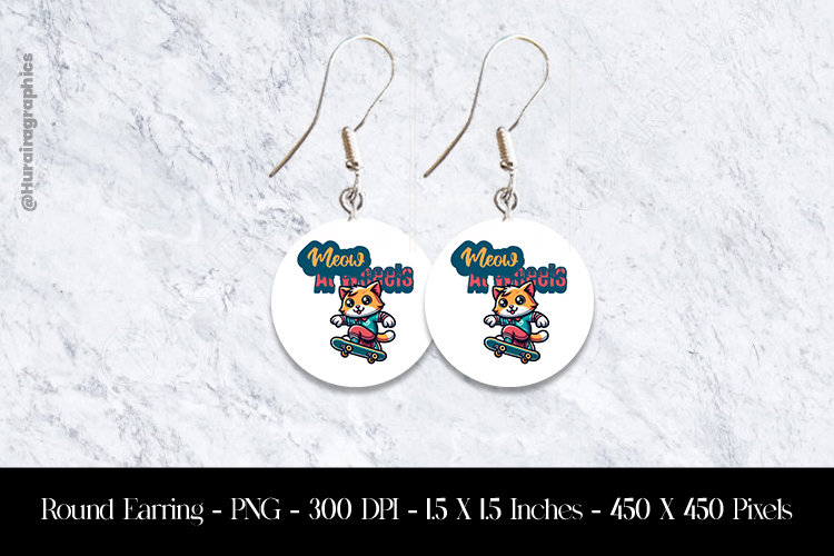 Meow Al Wheels Round Earring Sublimation Design