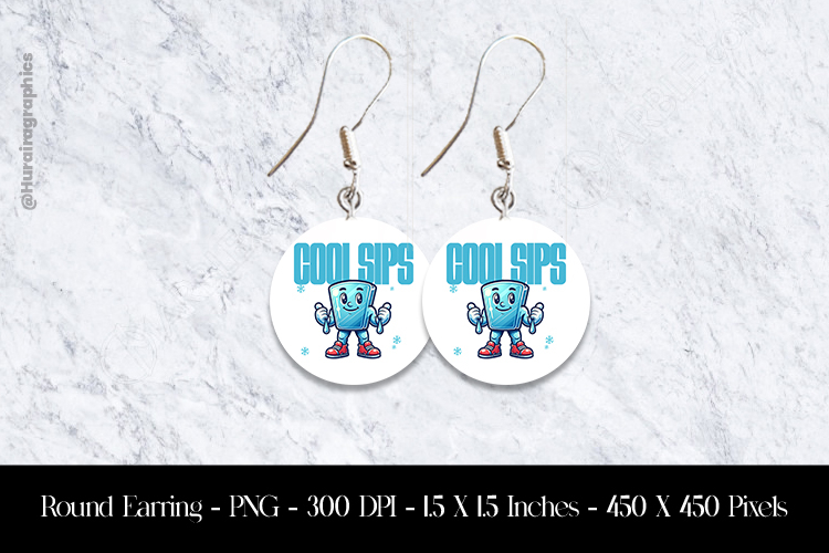 Cool Sips Round Earring Sublimation Design