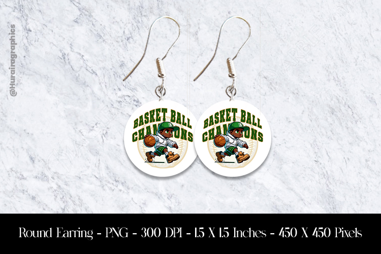 Basket Ball Champions Round Earring Sublimation Design
