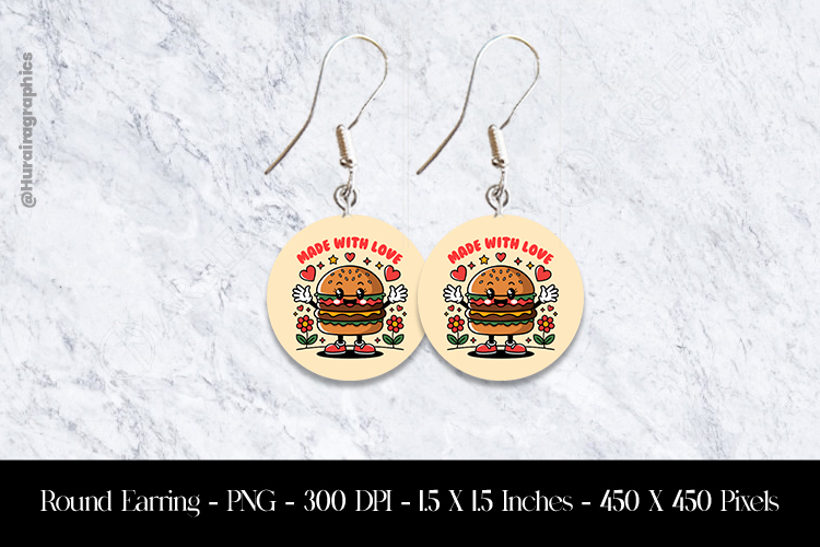 Made With Love Round Earring Sublimation Design