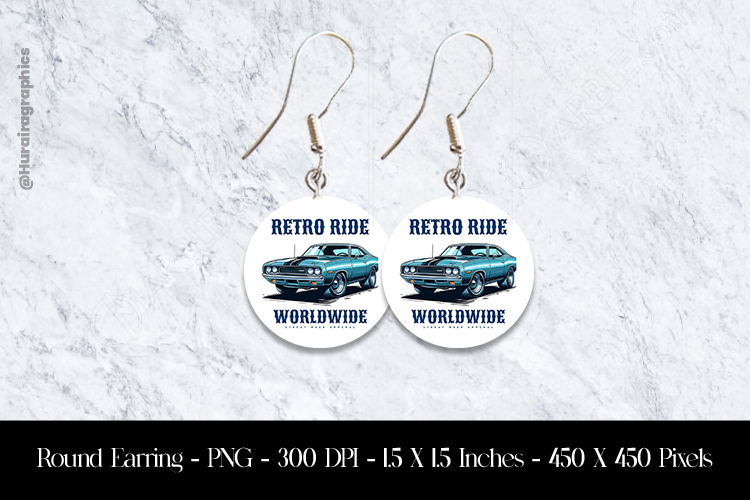 Retro Ride WorldWide Round Earring Sublimation Design