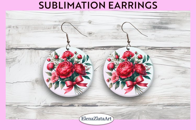 Peony Round Earrings | Flowers Round Earrings | Earrings PNG