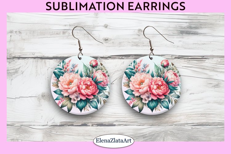 Peony Round Earrings | Flowers Round Earrings | Earrings PNG example image 1