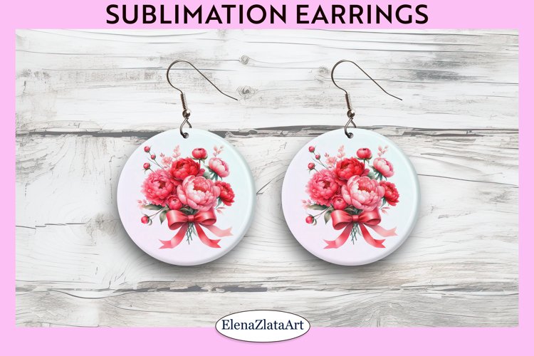 Peony Round Earrings | Flowers Round Earrings | Earrings PNG example image 1