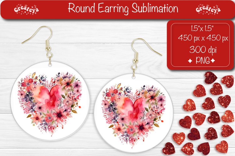 Flower Round Earring Sublimation Designs Valentine earrings