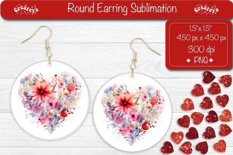 Flower Round Earring Sublimation Designs Valentine earrings