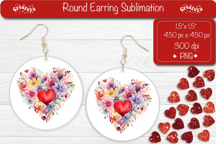 Flower Round Earring Sublimation Designs Valentine earrings