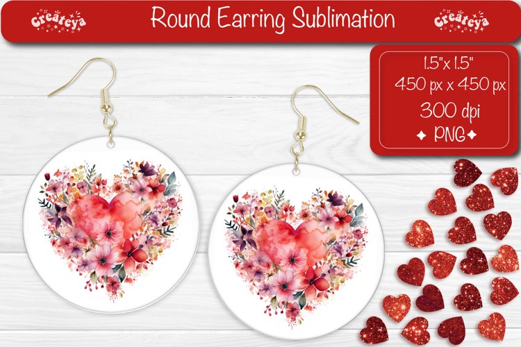 Flower Round Earring Sublimation Designs Valentine earrings