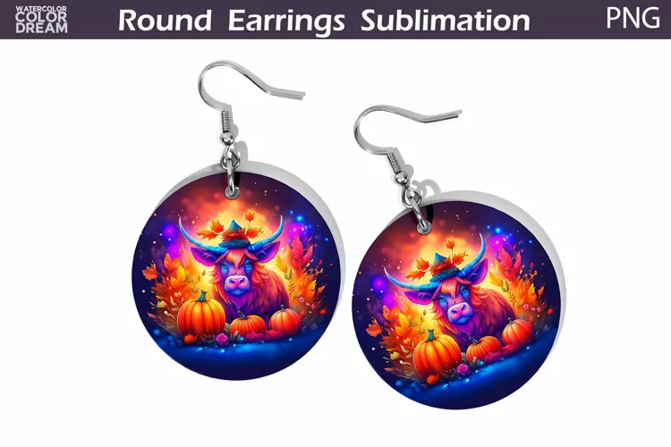 Fall Highland Cow Round Earrings | Fall Animal Earrings