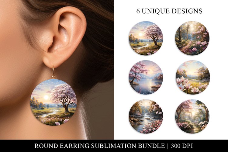 Floral Round Earring Sublimation Design Bundle example image 1