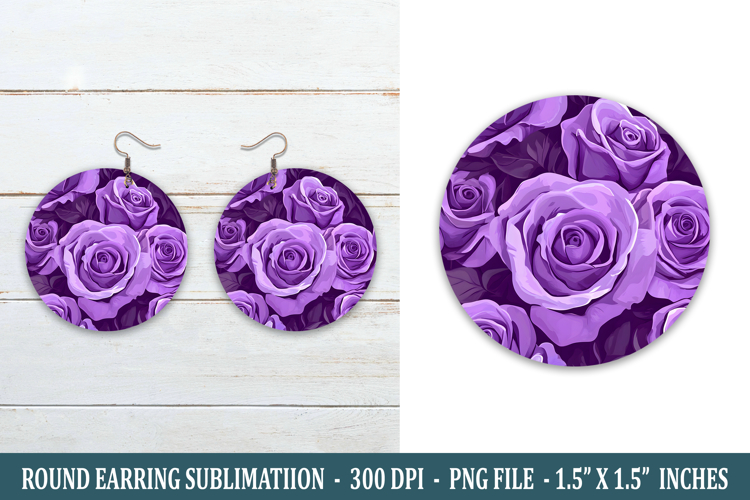 Purple Rose Flower Round Earring | Earring Sublimation