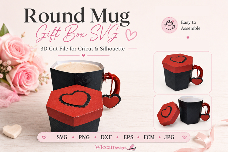 Round mug Gift box svg,