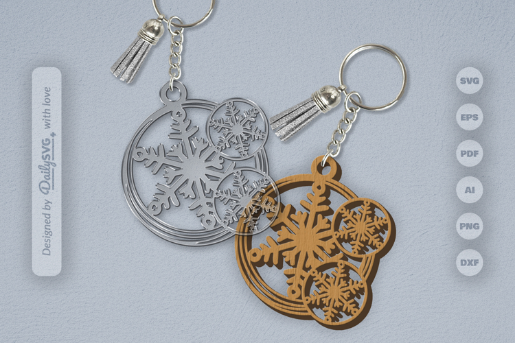 Round Keychain Snowflake SVG