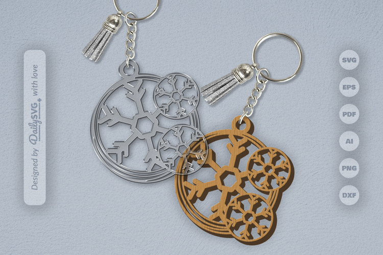 Round Keychain Snowflake SVG
