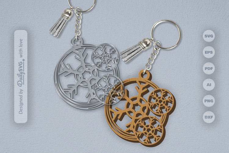 Round Keychain Snowflake SVG