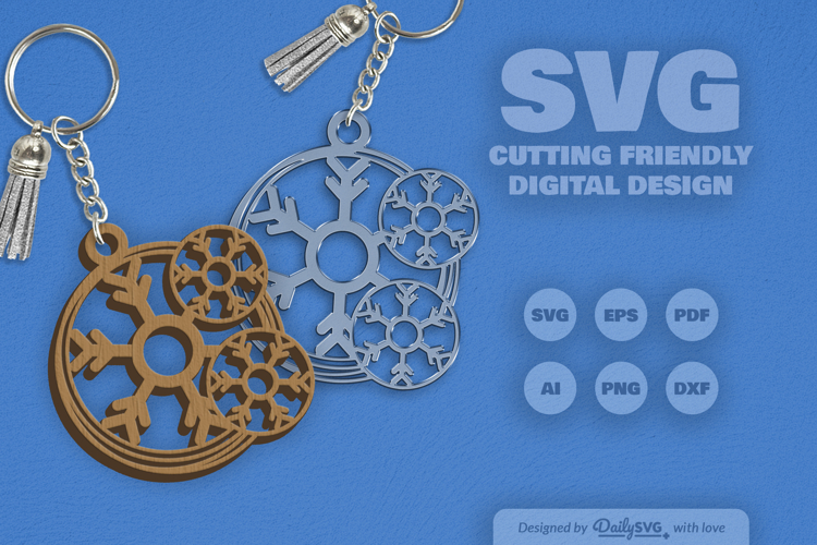 Round Keychain Snowflake SVG