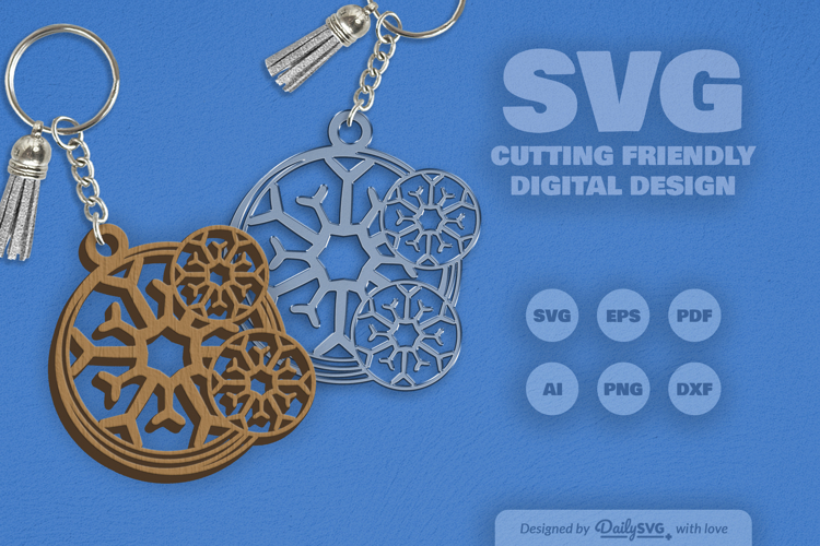 Round Keychain Snowflake SVG