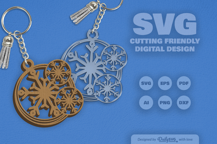 Round Keychain Snowflake SVG