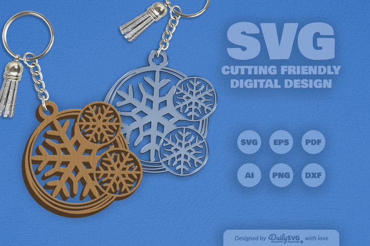 Round Keychain Snowflake SVG