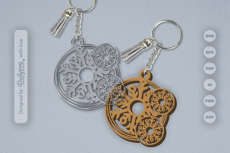 Round Keychain Snowflake SVG
